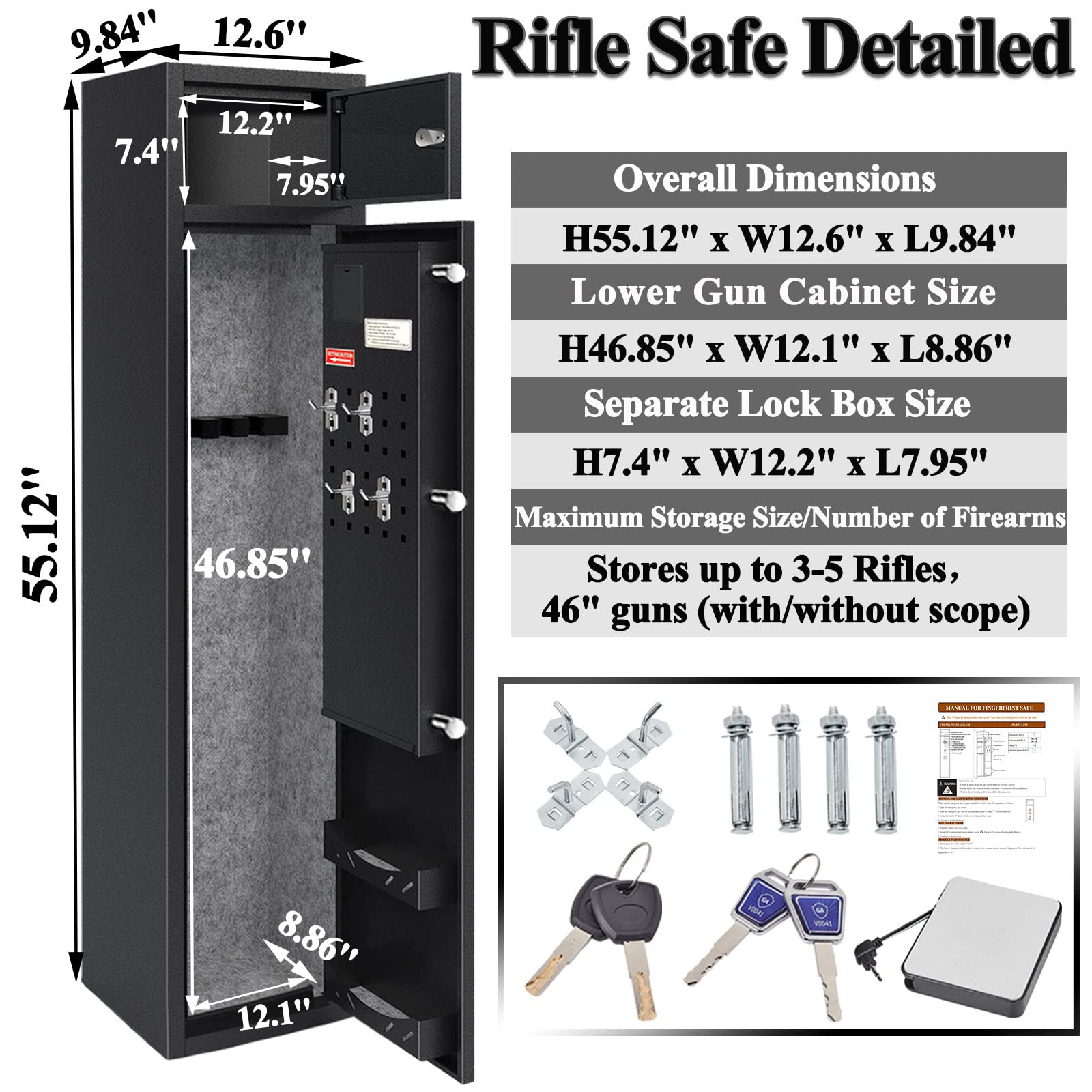 KAER Large Rifle Safe, Gun Safe for Rifles and Shotguns, Quick Access