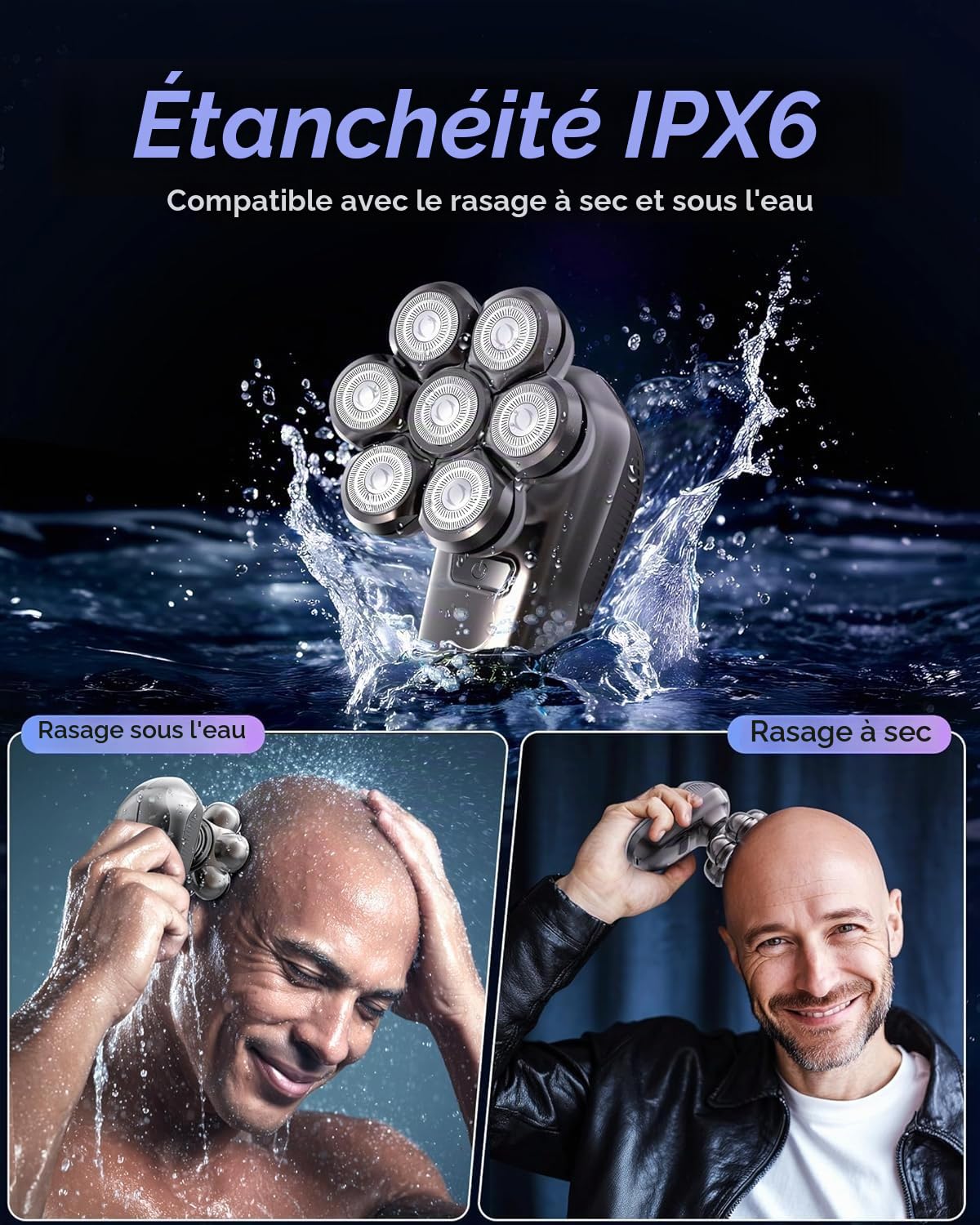 Rasoir Tete Chauve Homme, 7D Magnétique Amélioré Rasoir Crane Homme Chauve, Rasoir Électrique Humide/Sec Étanche IPX7, Kit de Toilettage de Barbe avec Écran LED, Facile à Nettoyer, Chargement USB-C