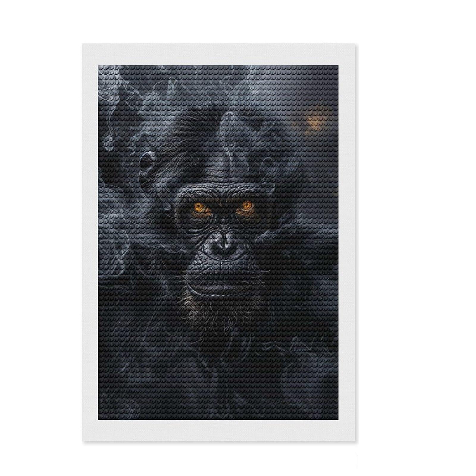 Junmoney Chimpanzee in Black Smoke Full Drill Diamond Painting Kit 8"x12", Enjoyable At-Home Hobby, Creative Leisure Activity, Cosy Home Accent