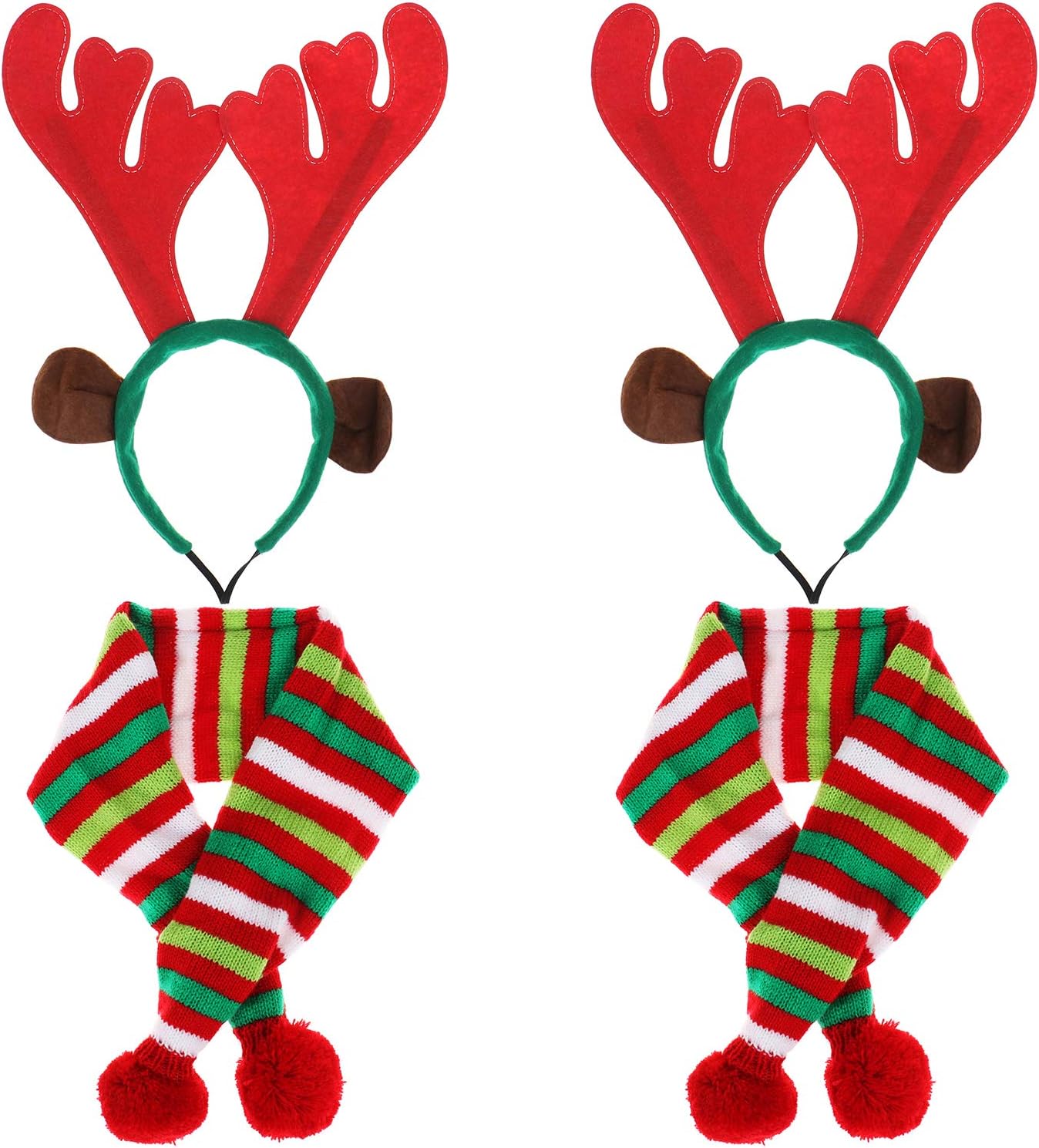 4Pcs Dog Christmas Scarves and Reindeer Antlers Headband, Striped Holiday Scarf Xmas Antlers Headband Sets, Stylish Dog Accessory for…