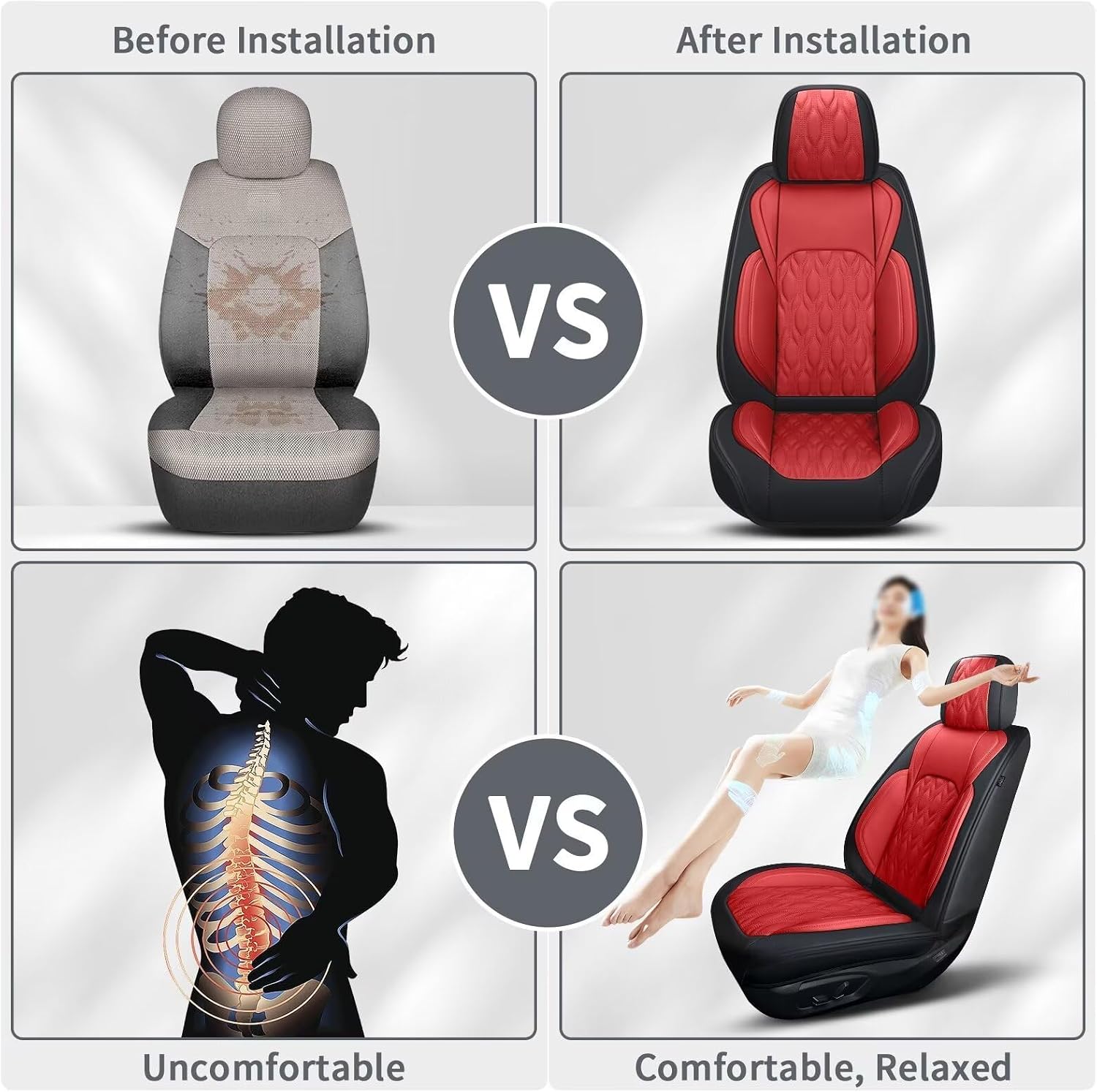 DISUTOGO 2 Front Car Seat Covers Fit for GMC Canyon:2015-2025 Faux Leather Automotive Seat Covers Waterproof Car Seat Protector with Airbag Compatible(2 Seats, Black&Red)