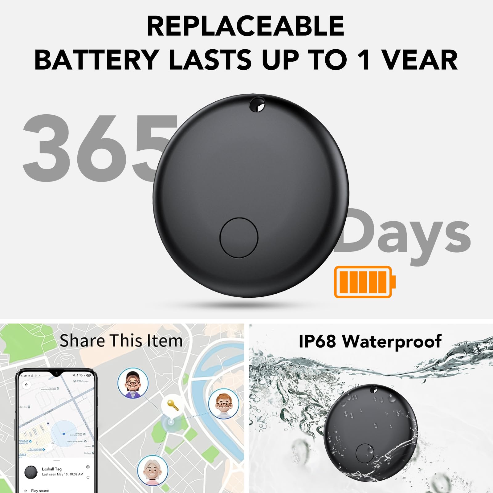 Android Smart Tag, Tracker Compatible con Google Find Hub App (Sólo Android), Localizador Bluetooth, Rastreador para Llaves, Cartera, Equipaje, Impermeable IP68, 4 Negro