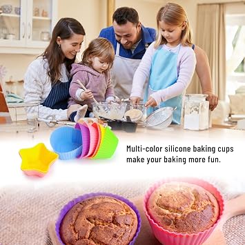 Silicone Cupcake Liners Reusable, 24Pcs Non-stick Muffin Liners Baking Cups