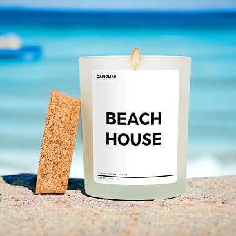 Beach House Candle | Luxury Candle Soy Wax Vanilla Blend | Unique Funny Gifts Cottage, House Warming, Beach House Gifts | Decorative Candle Gift Box Included Beach House