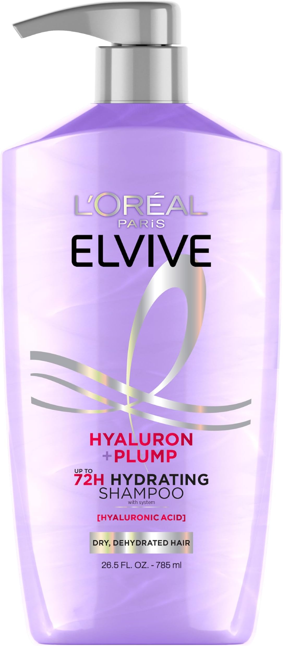 L'Oreal Paris Elvive Hyaluron Plump Hydrating Shampoo for Dehydrated, Dry Hair Infused with Hyaluronic Acid Care Complex, Paraben-Free, 26.5 Fl Oz