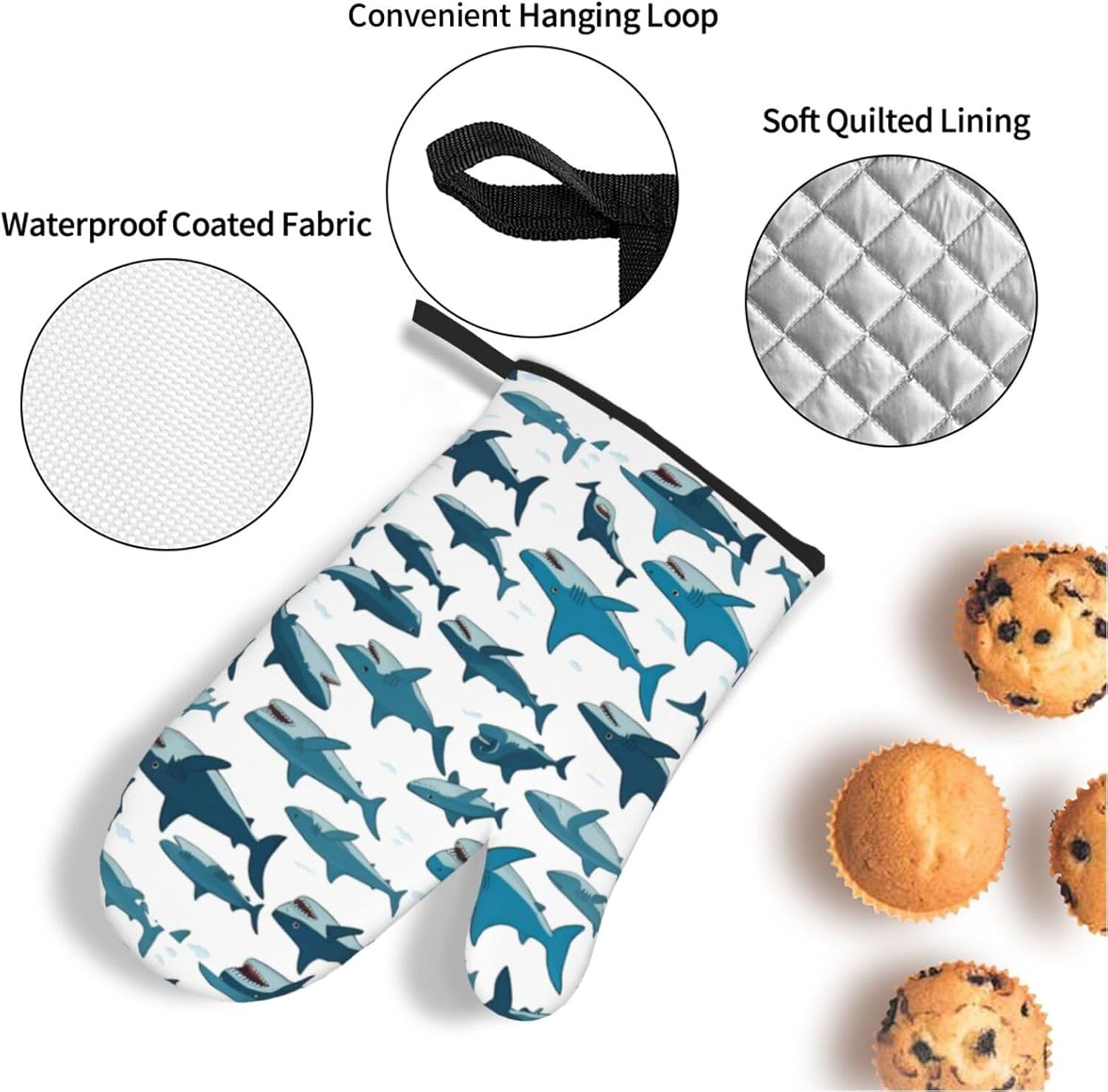 Shark Pattern with Various Gestures Kitchen baking four piece set, fit for cooking and baking, oven, microwave, and outdoor barbecue