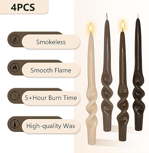 Miniatura 174 de Vela cónica en espiral torcida de 10 pulgadas, velas de colores sin perfume, velas altas sin humo para el hogar, vacaciones, boda, fiesta