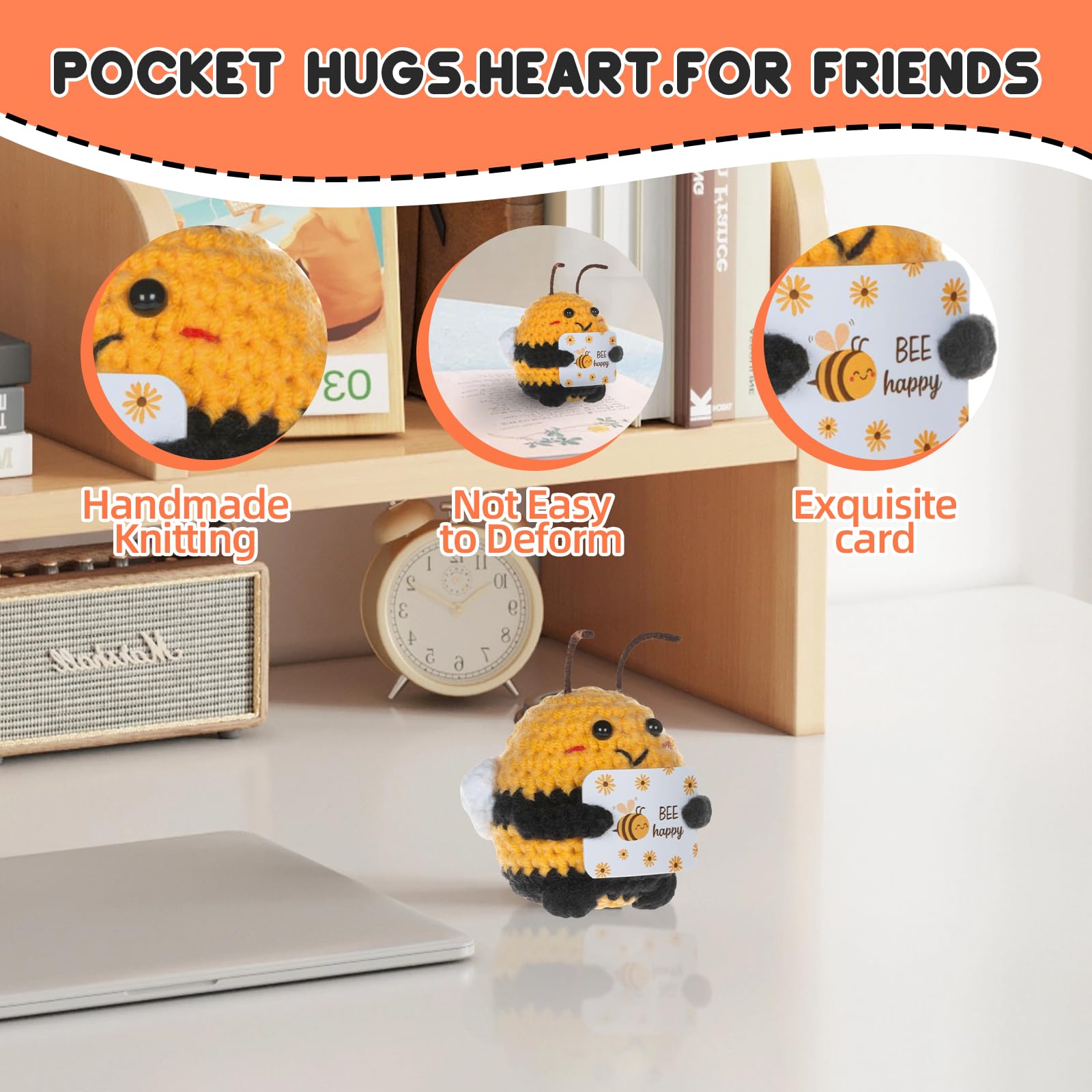 Handgemachte Kuschel-Biene 7,5x9cm - Glücksbringer & Positive Dekoration