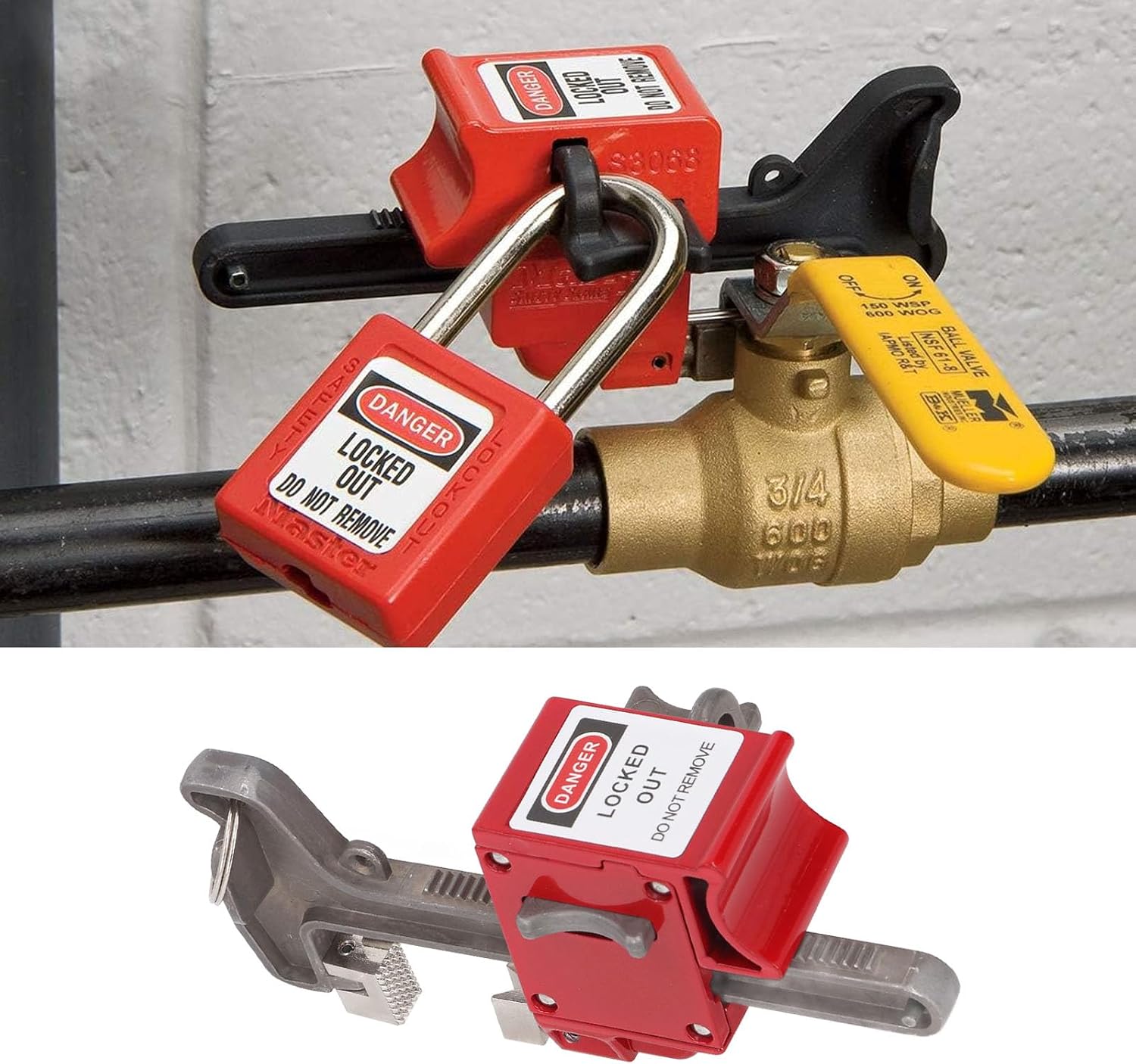 Ball Valve Lockout Device Metal Structure Ball Valve Security Lock with Hanging Tags and Cable Ties for DN8-DN100 Pipe Diameter