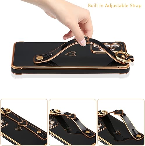 Vista 234 de ZTOFERA Funda para Samsung Galaxy S22 Plus 5G con correa para la muñeca, bonito borde chapado de lujo, patrón de corazones de amor para niñas y Azul