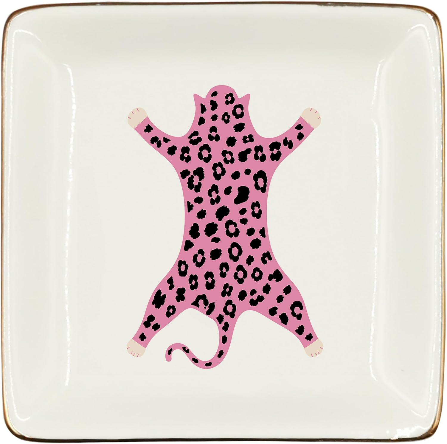 WODMIS Funny Pink Leopard Cheetah Ceramic Jewelry Tray Dish for Women