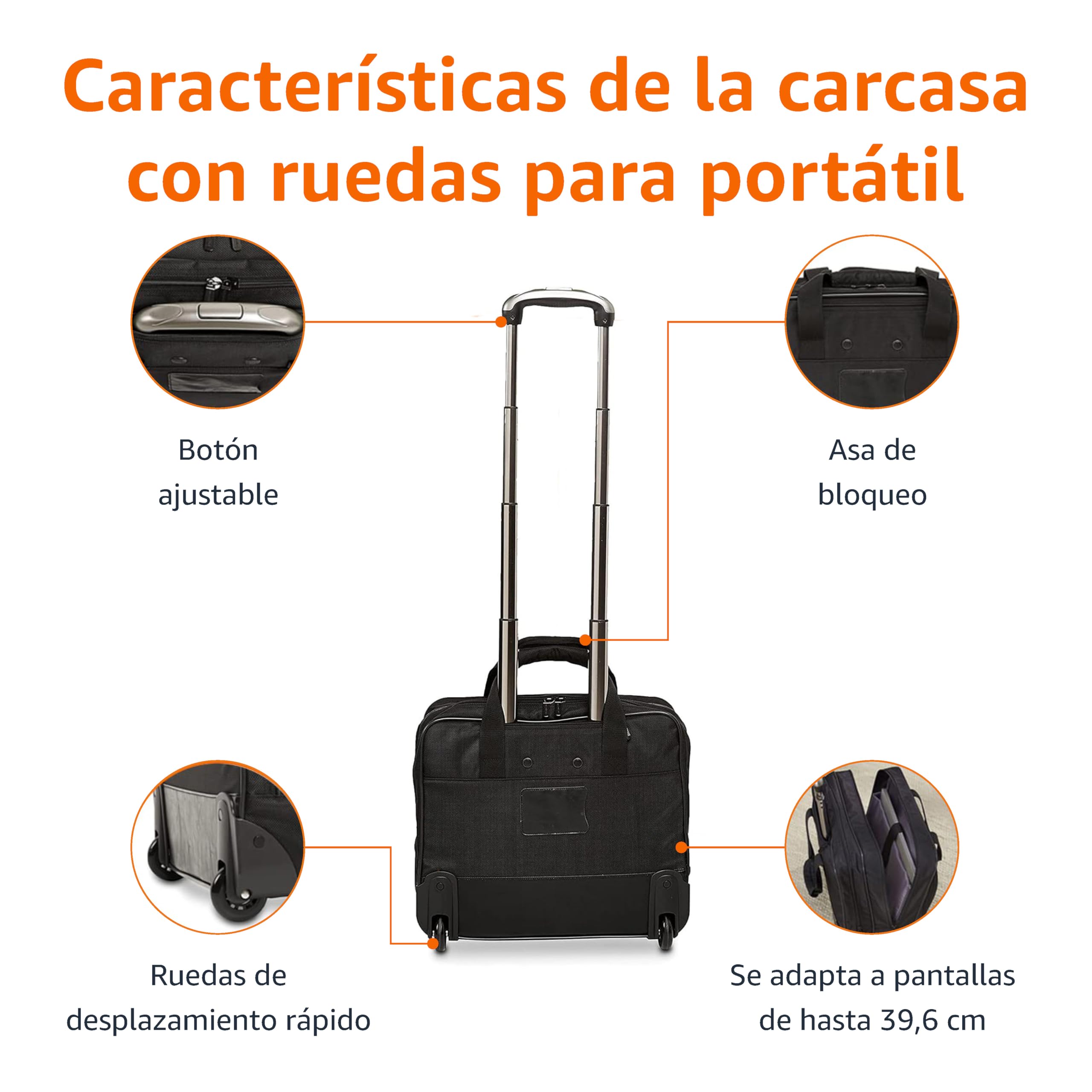 Amazon Basics Maletín para portátil con Ruedas de rápido Movimiento y Bolsillo Delantero accesible, Compatible con portátiles de hasta 15.6 Pulgadas (39.6cm), Negro