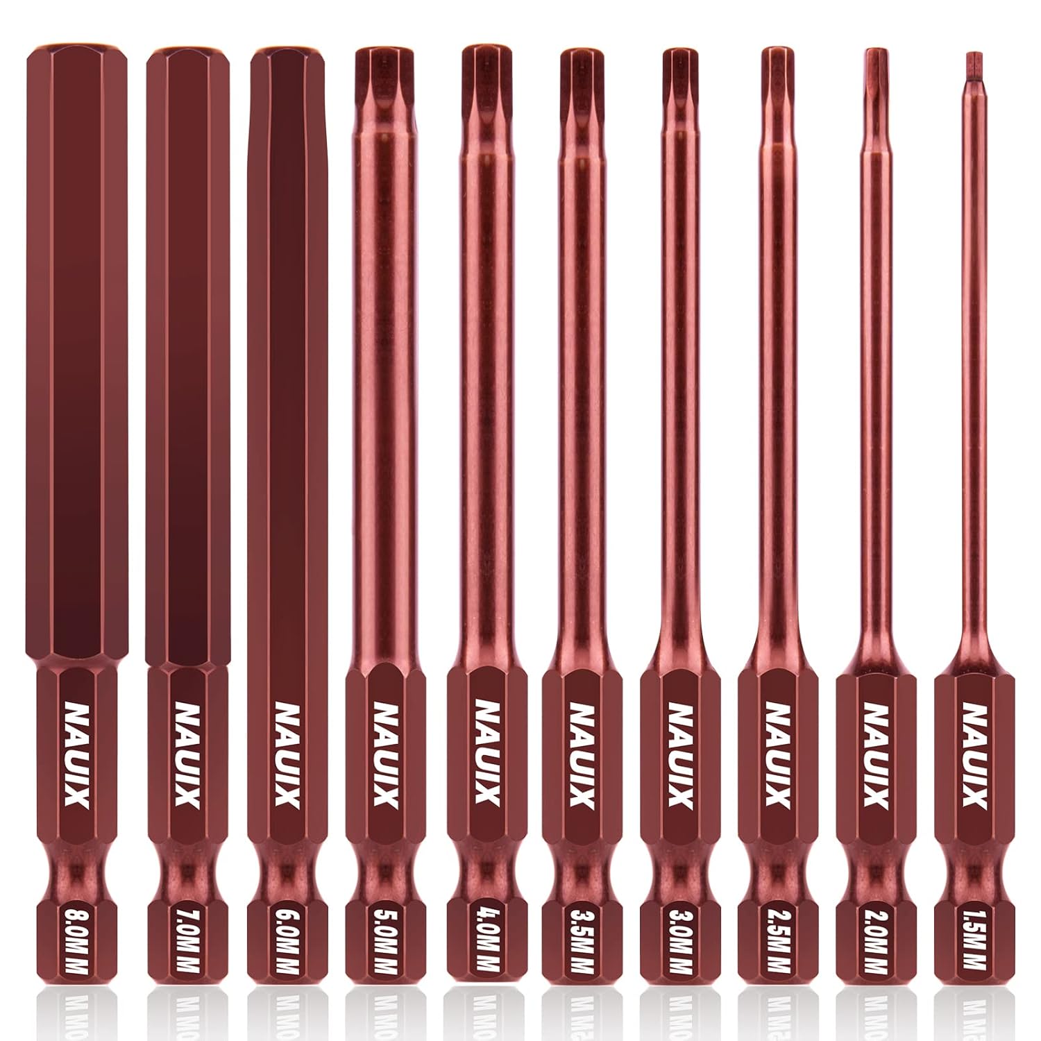 10 Piece Hex Head Allen Wrench Drill Bit Set, 1/4 Inch Hex Shank Metric