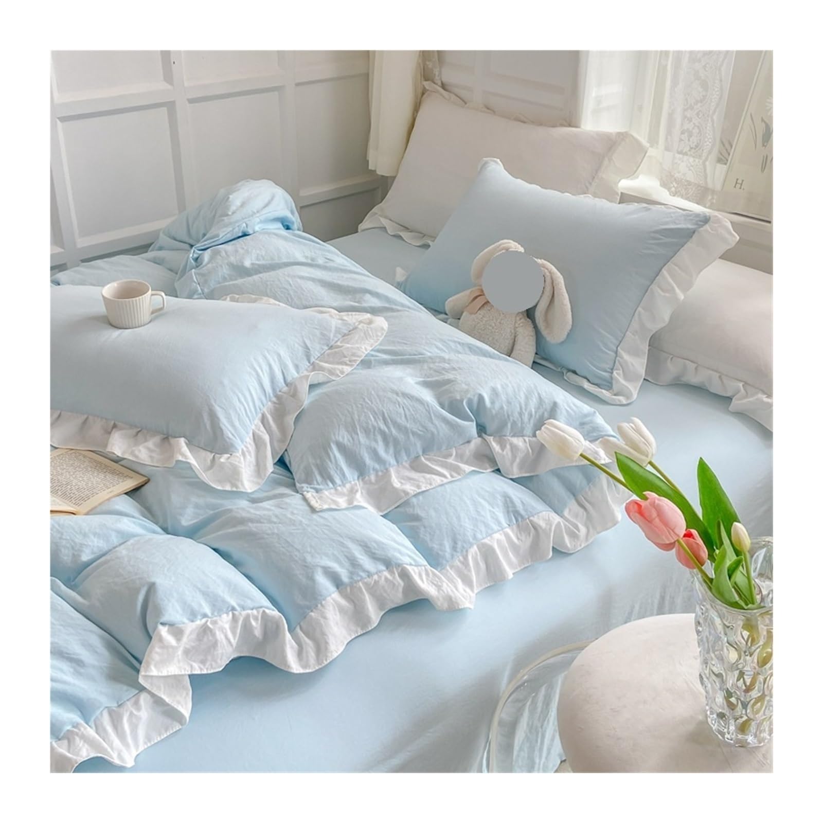 ZHSOAO Duvet Cover Set No Filling Soft Washed Cotton Ruffles Bed Linen Pillowcases for Bed(Color 4,Full 4pcs 180x220cm)