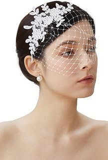 Fascinator Veil for Women - Flower Wedding Birdcage Veil Elegant Tea Party Headpiece with Comb for Bridal Party