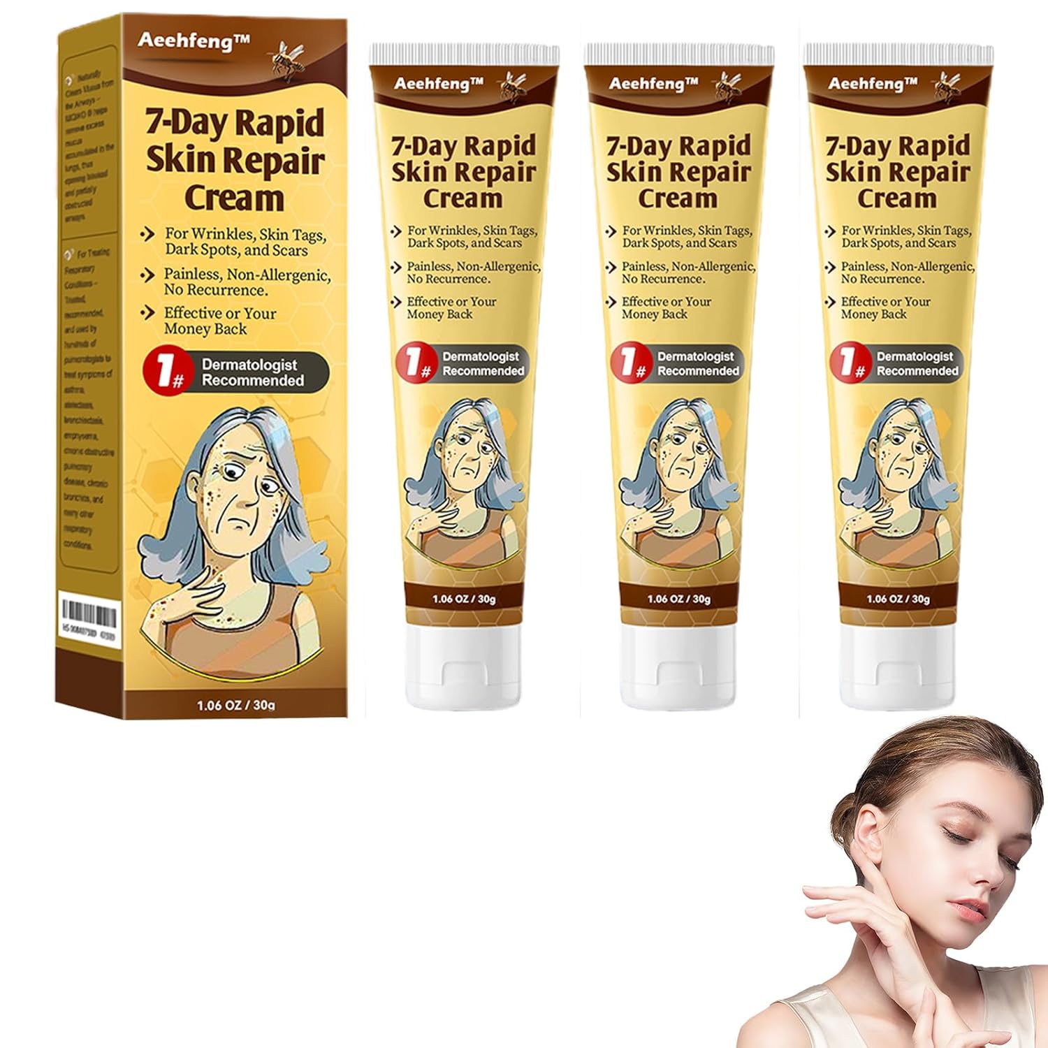 7-Day Rapid Skin Repair Cream, Bee Venom Skin Treatment Cream, Bee Venom Comprehensive Cream, Bee Venom Cream for All Skin Types (3PCS)