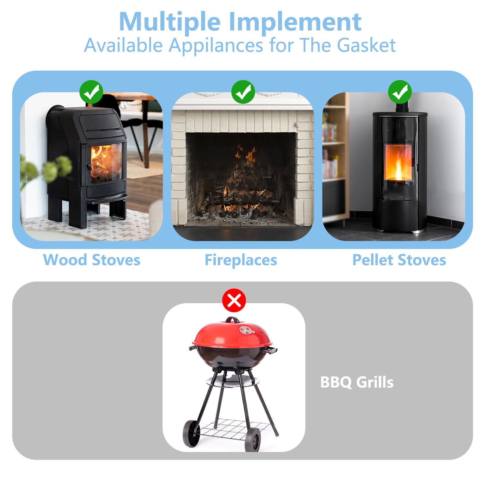 Guarnizione per Porta Stufa, GeeRic Φ12mm*2.5m Guarnizione per Camino+8 Nastri per Alte Temperature Fibra di Corda Ignifugo Guarnizione Isolante in Fibra per Stufe/Tubo di Forno/Caminetto/Camino