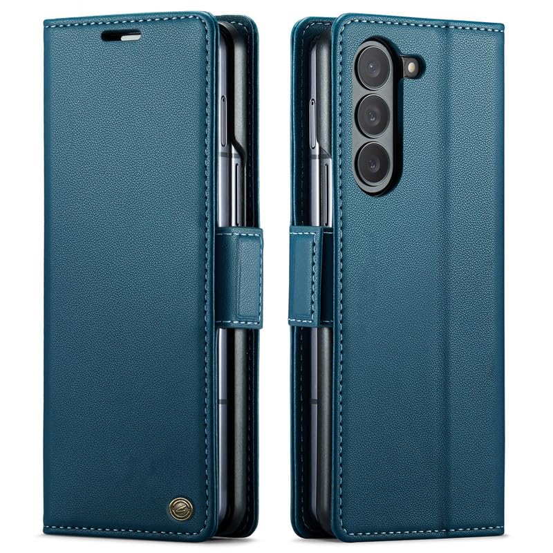 Image of ClickCase for Samsung Galaxy Z Fold 6 Elegant Faux Leather Wallet Flip Case Magnetic Closure Flip Cover for Samsung Z Fold 6 5G (Blue)