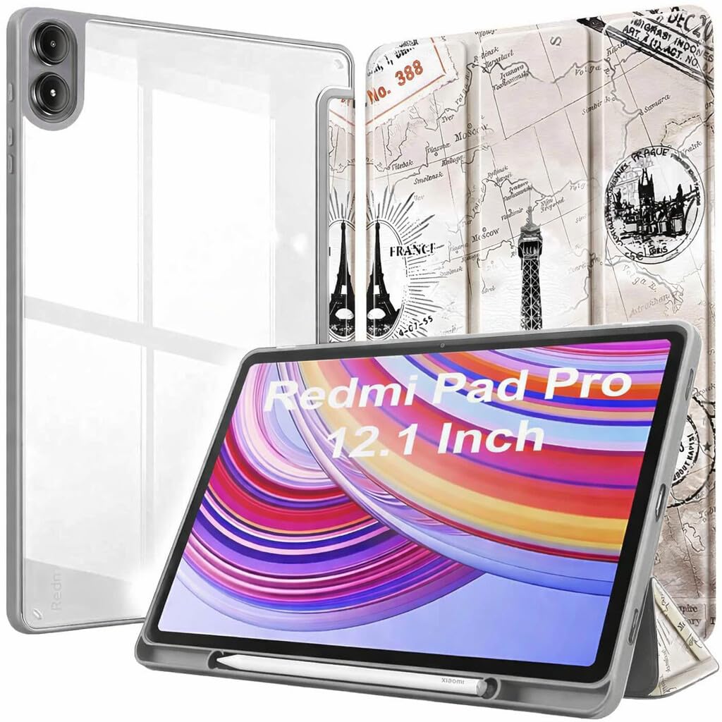 ProElite Case Cover for Redmi Pad Pro 12.1 inch Cover, Transparent Flip Case for Redmi Pad Pro 12.1 inch [Supports Auto Sleep Wake Function], Eiffel