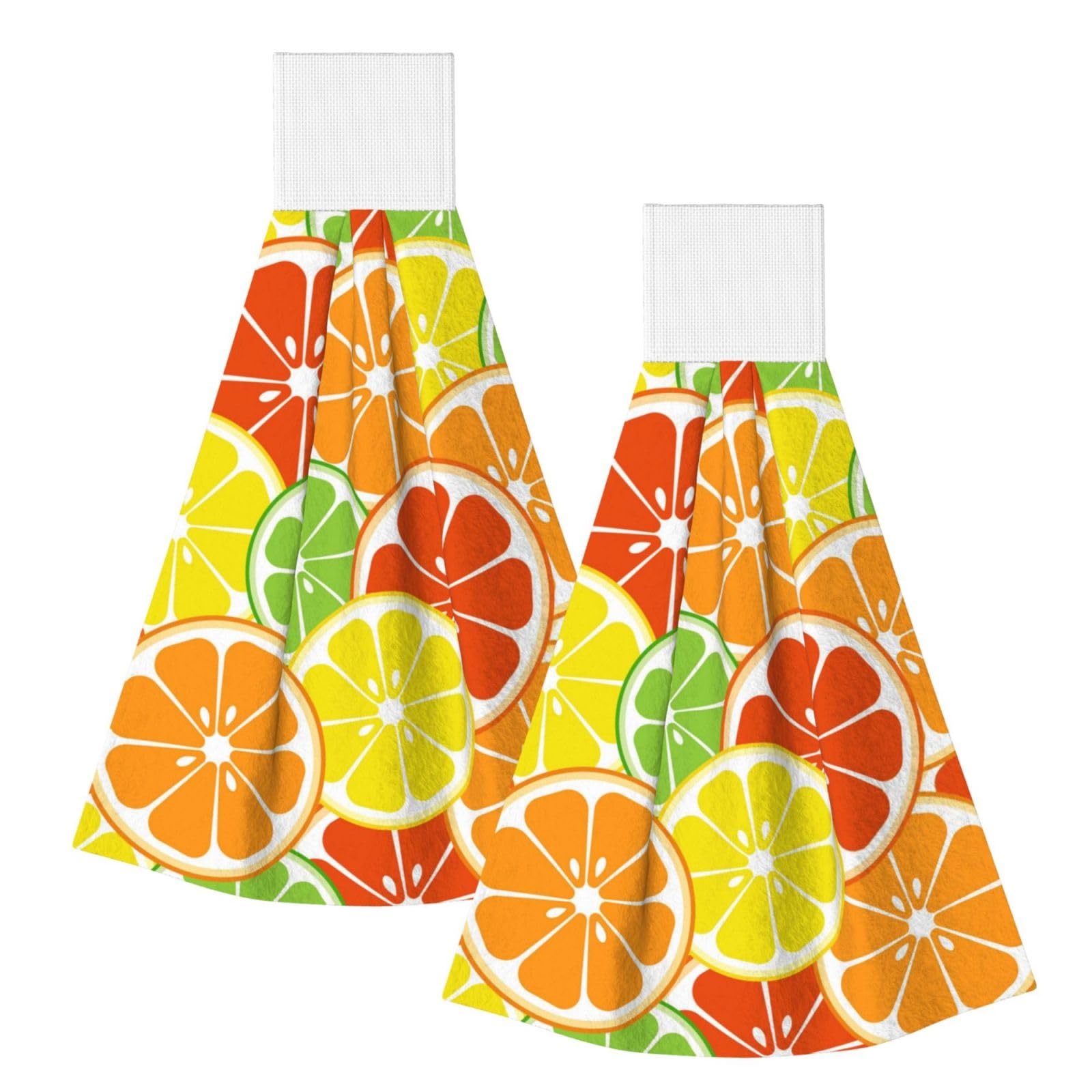 DOPKLNA Citrus Fruits, 2 Pcs Hanging Coral Fiber Hand Towels for Bathroom, Absorbent Kitchen Towels