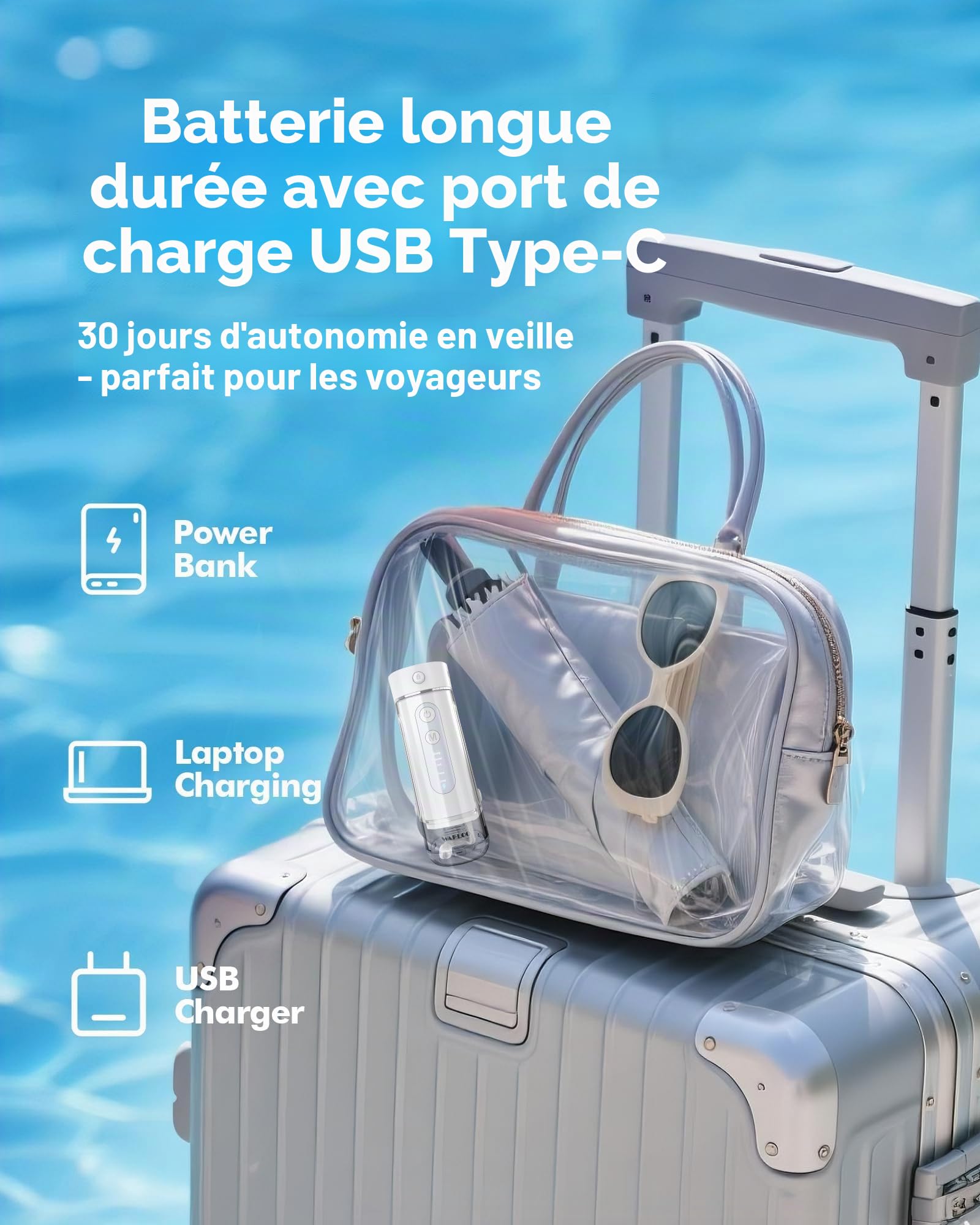 Mini Jet Dentaire Hydropulseur Portable, 5 Modes, Réservoir 180ml, IPX7 Étanche, Jet Dentaire de Voyage, Mini Water Flosser pour Maison et Déplacements, Blanc