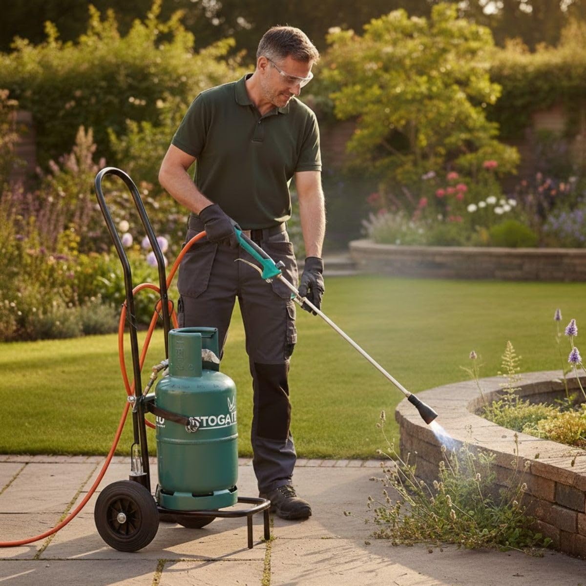 PROWELTEK - Désherbeur Thermique Professionnel à Gaz Propane – Kit Complet Haute Performance pour Grands Jardins. Inclus : Brûleur 50mm, Tuyau 5m Pro, Chariot à Roues. Chaleur Puissante.