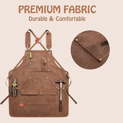 Miniatura 4 de LeuMuas Aprons for Men Women with Pockets Cotton Canvas Cross Back Heavy Duty Chef Work Apron, Size M-XXL