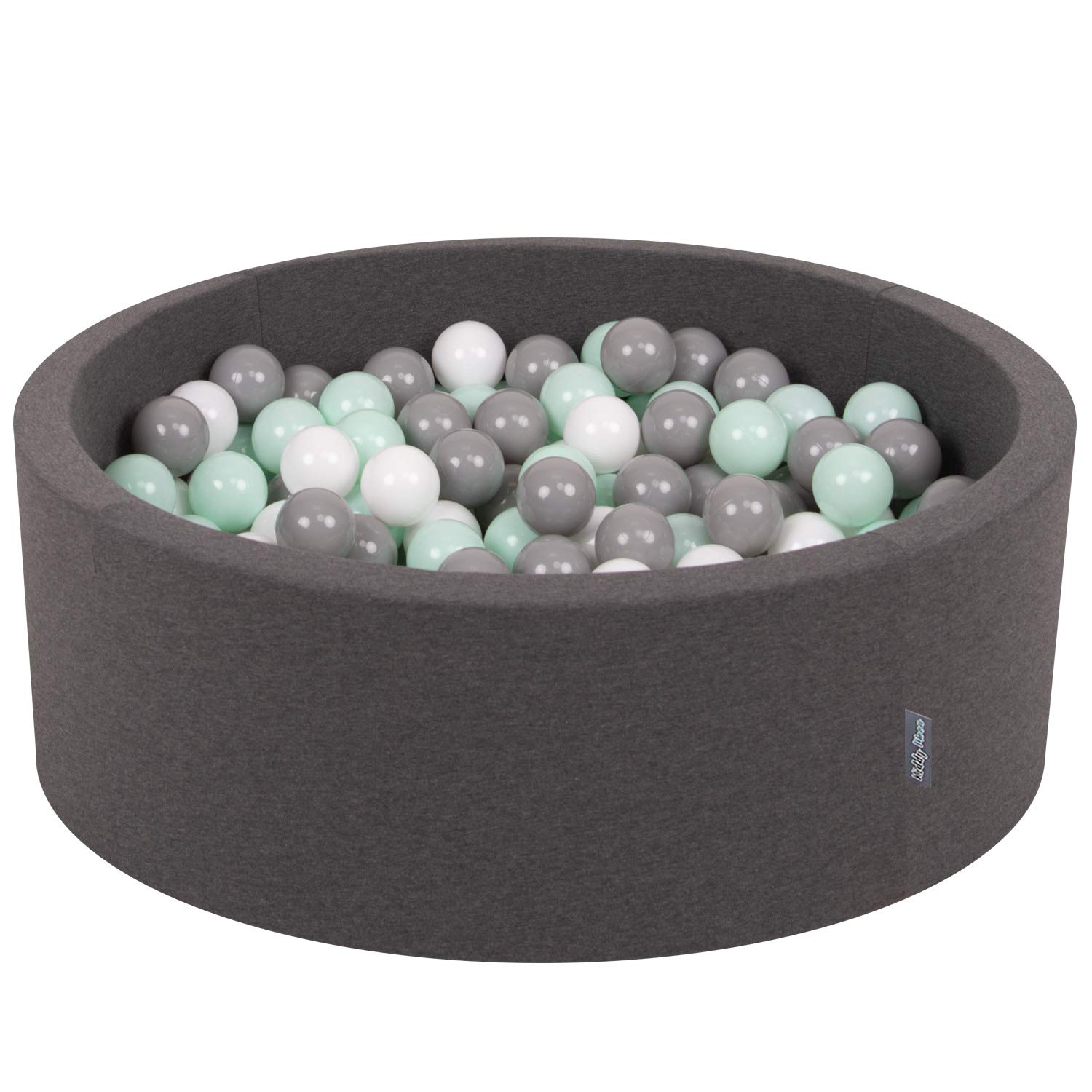 KiddyMoon 90X30cm/200 Balls ∅ 7Cm / 2.75In Baby Foam Ball Pit Made In EU, Dark Grey:White/Grey/Mint — image 1