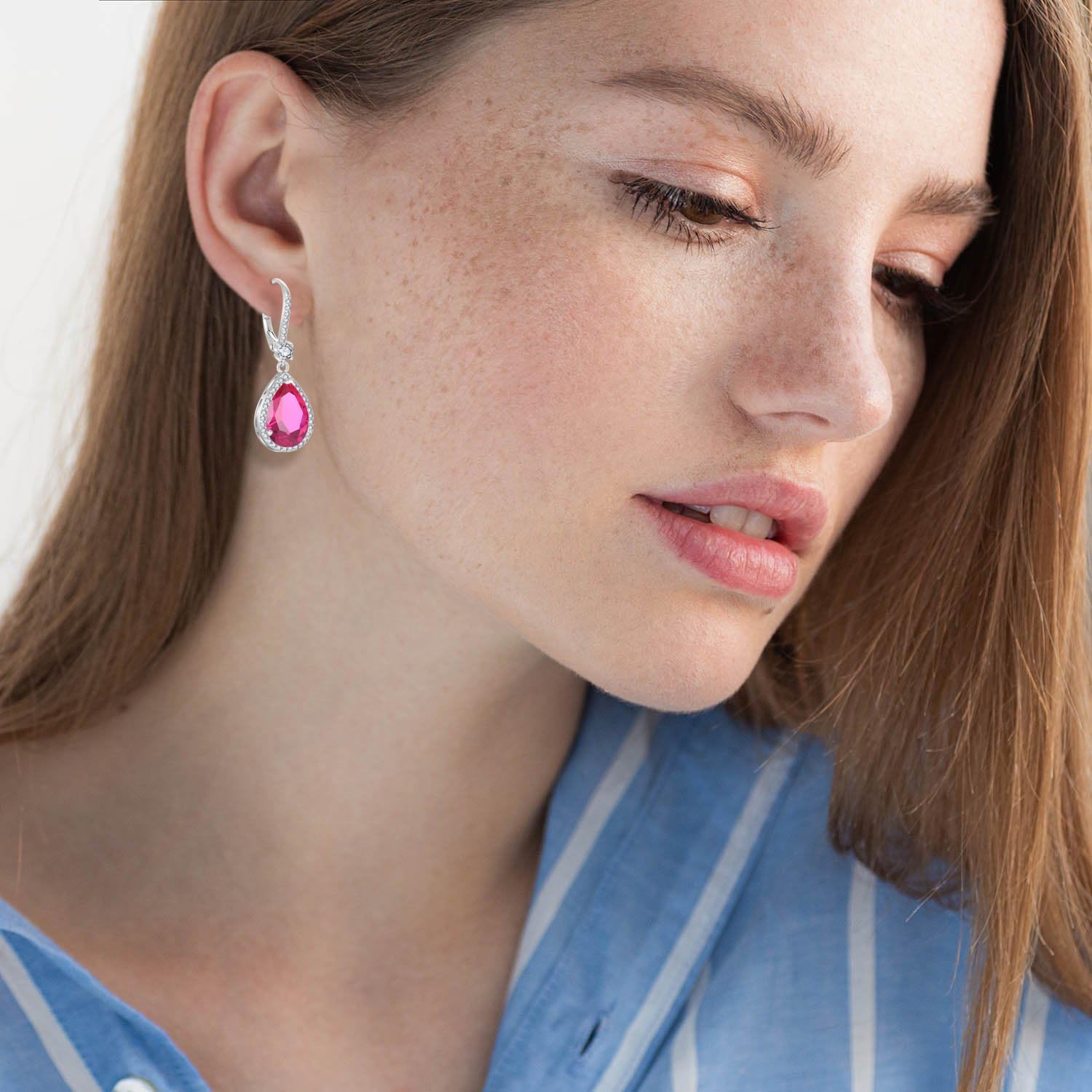 10 * 12mm Dangle Drop Birthstone Earrings for Women 925 Sterling Silver Halo Solitaire Leverback Earrings Hypoallergenic Jewelry for Women - Image 4