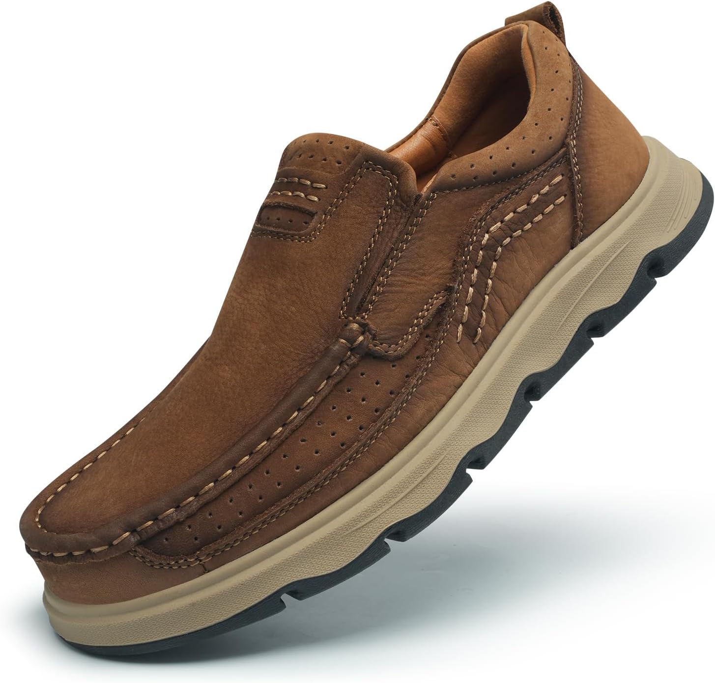 Mens Leather Slip On Casual Loafers Classic Outdoor Walking Hiking Dress for Work Office Shoes Comfortable