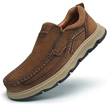 Mens Leather Slip On Casual Loafers Classic Outdoor Walking Hiking Dress for Work Office Shoes Comfortable