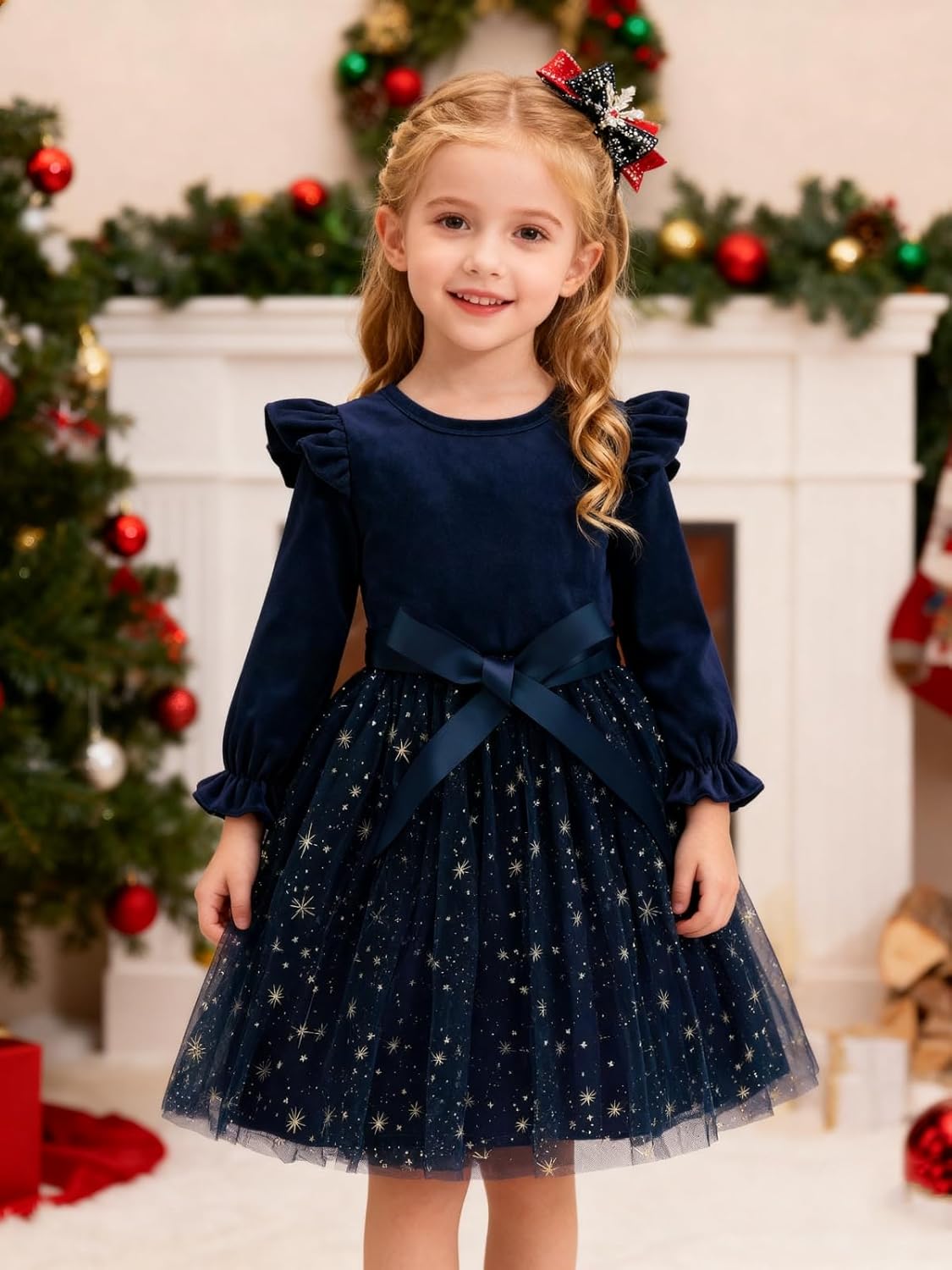 Patgoal Toddler Girls Tutu Dresses Velvet Tulle Dress with Sequin Long Sleeve Holiday Party Fall Winter Dress 2-7Y - Image 6