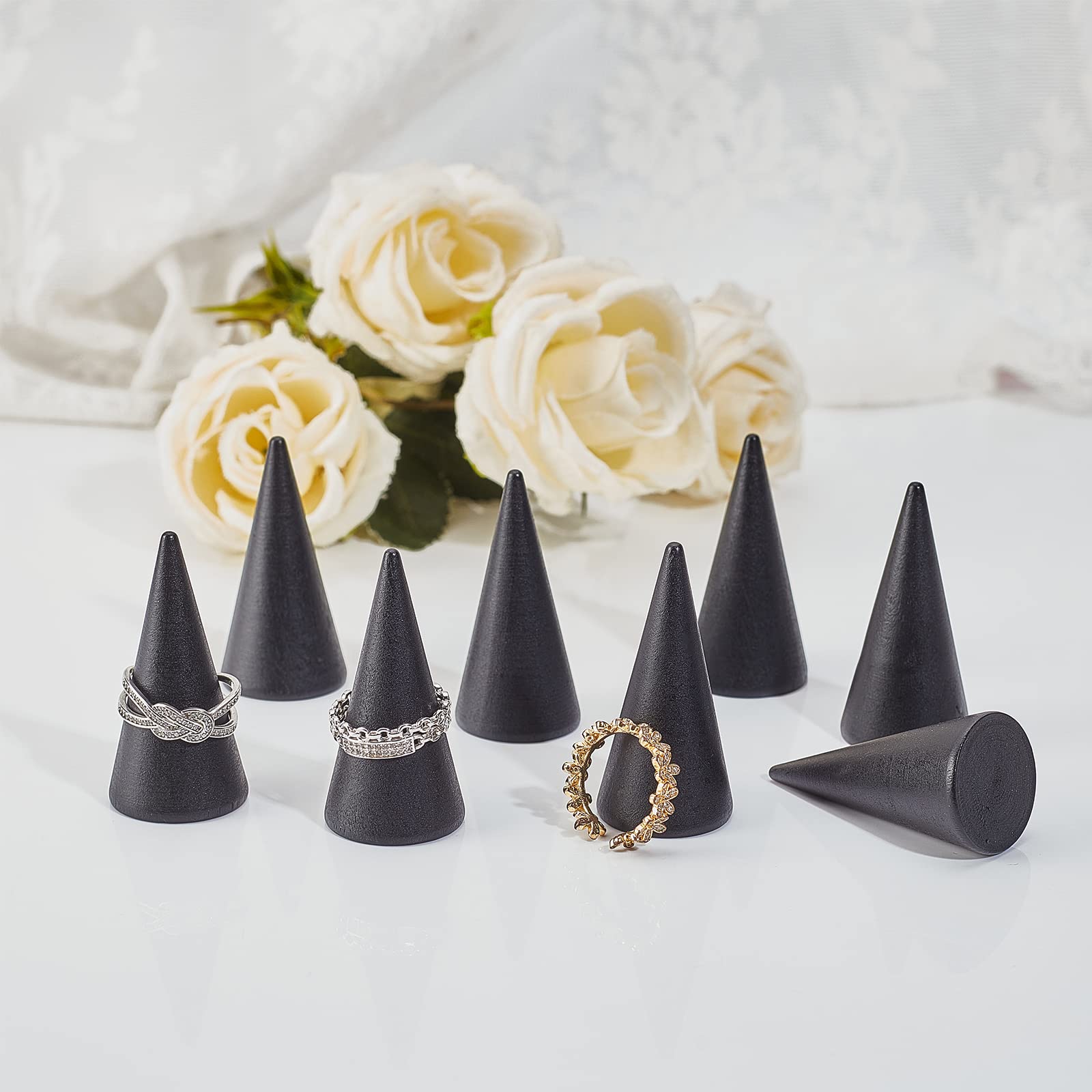 12 Supporti Per Anelli In Legno - Espositori A Forma Di Cono Per Gioielli - Foto 5