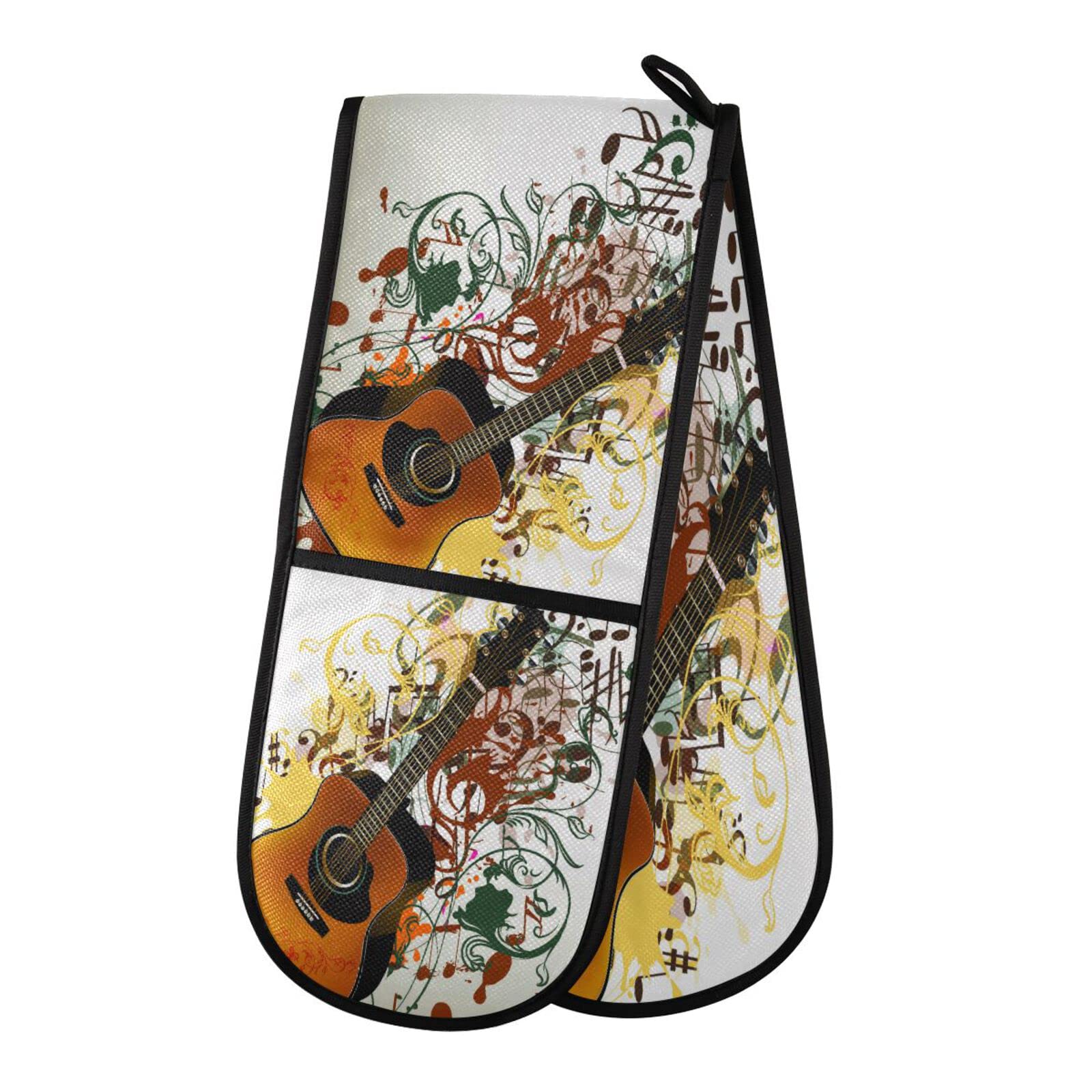 Youjuner Colour 67 Double Oven Glove Music Note Guitar Heat Resistant Double Ovens Mitt Modern Cooking Gloves Potholders