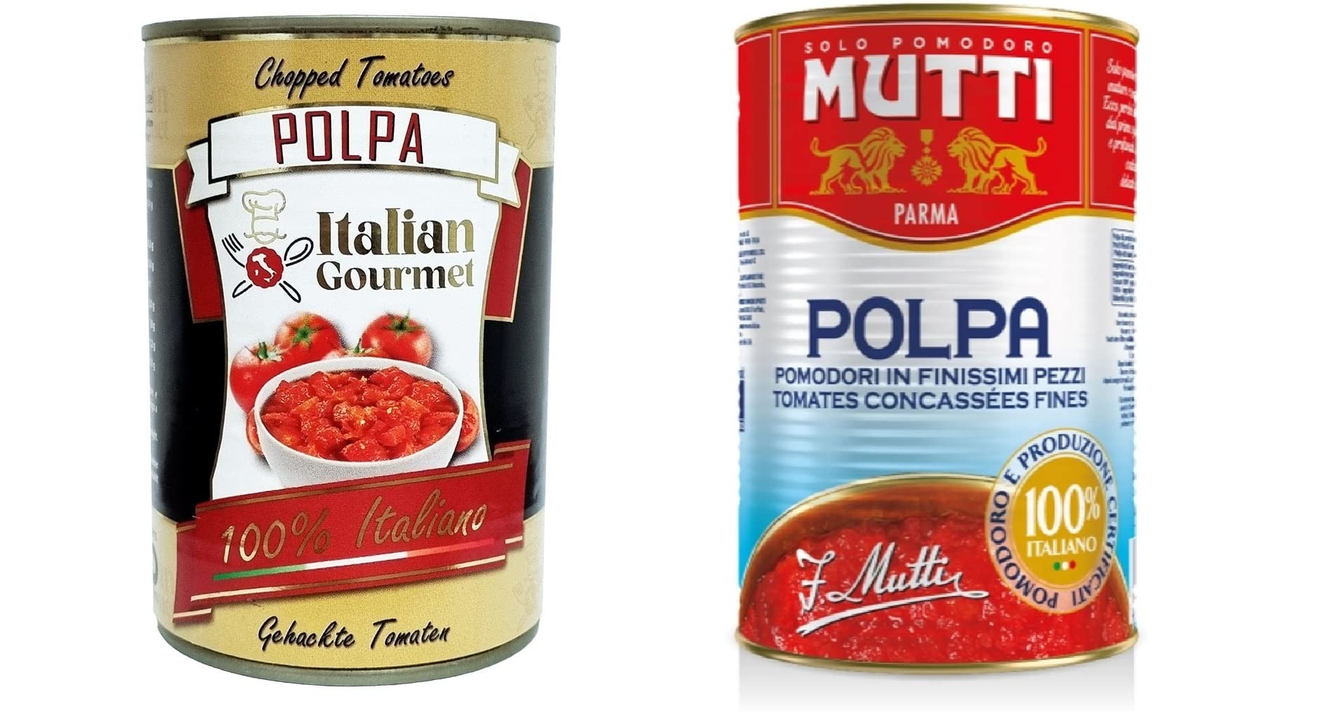 12 x Polpa di pomodoro Italian Gourmet + 12 x Mutti Polpa Pâte de tomates finement hachée 24 x 400 g