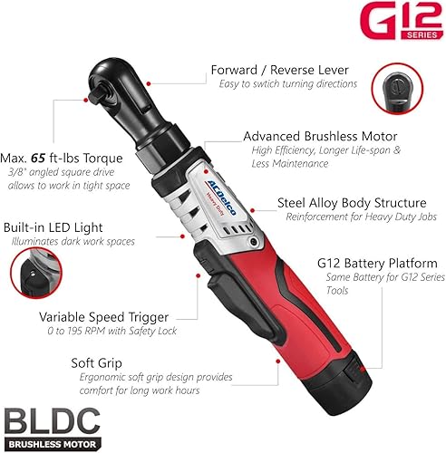 Miniatura 2 de ACDelco Serie G12 Combo de 3 herramientas, llave de trinquete sin escobillas de 3/8 pulgadas y pulidora de 2 velocidades y llave de impacto de 3/8
