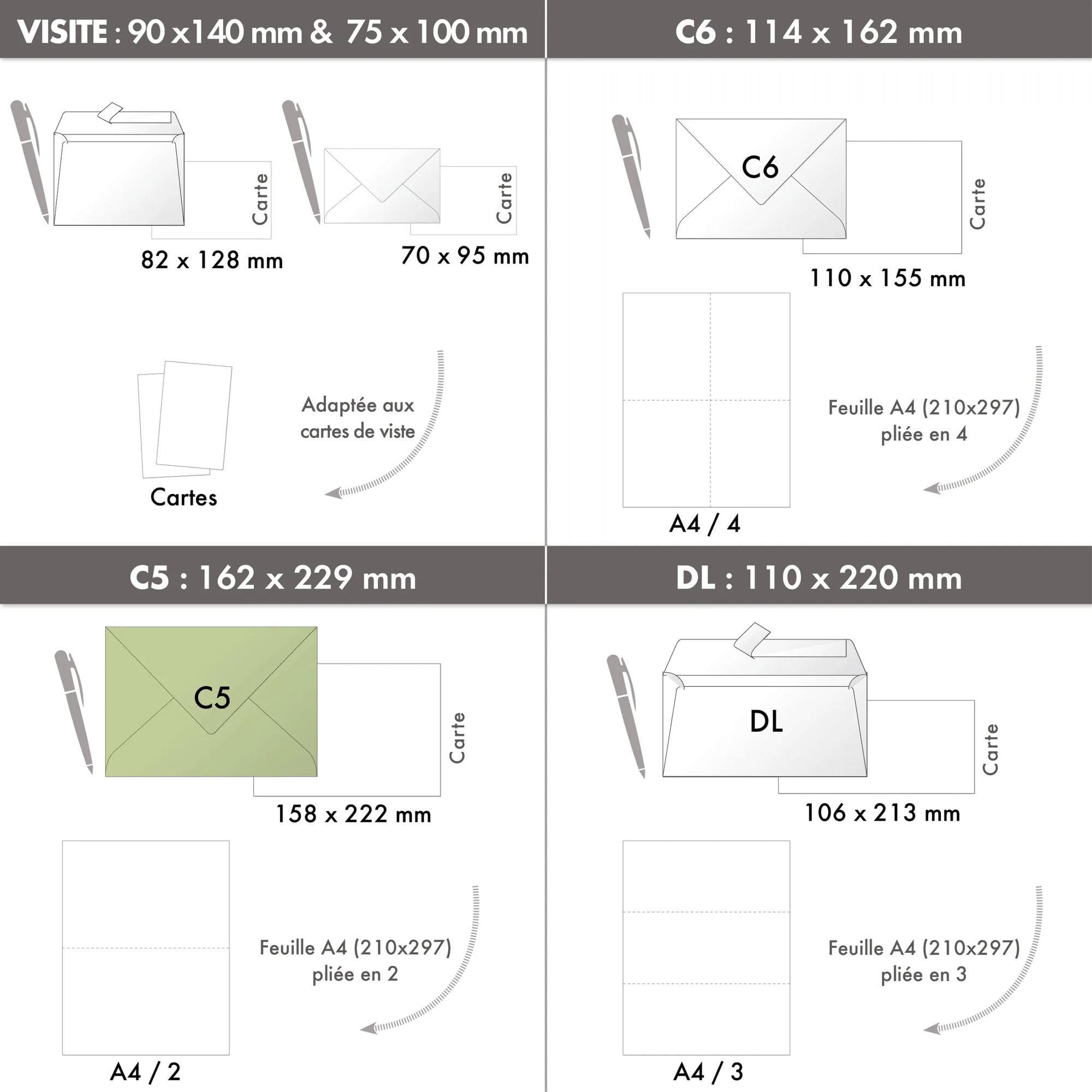 Clairefontaine 5072C Sobres Borrados C5 16,2x22,9 cm 120 g/m² Verde Salvia Papel Premium