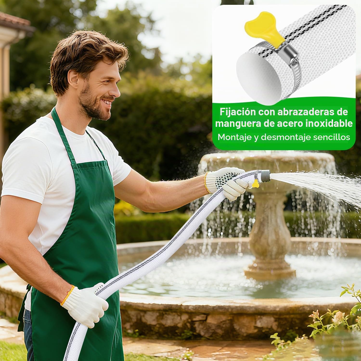KOVSGQ Manguera Plana Ø 1 1/2 Pulgadas Manguera De Evacuación 20mx38mm Manguera De Tejido con 4 abrazaderas Mangueras Industrial para Bomba De Agua Sumergible o Bomba Aguas Sucias