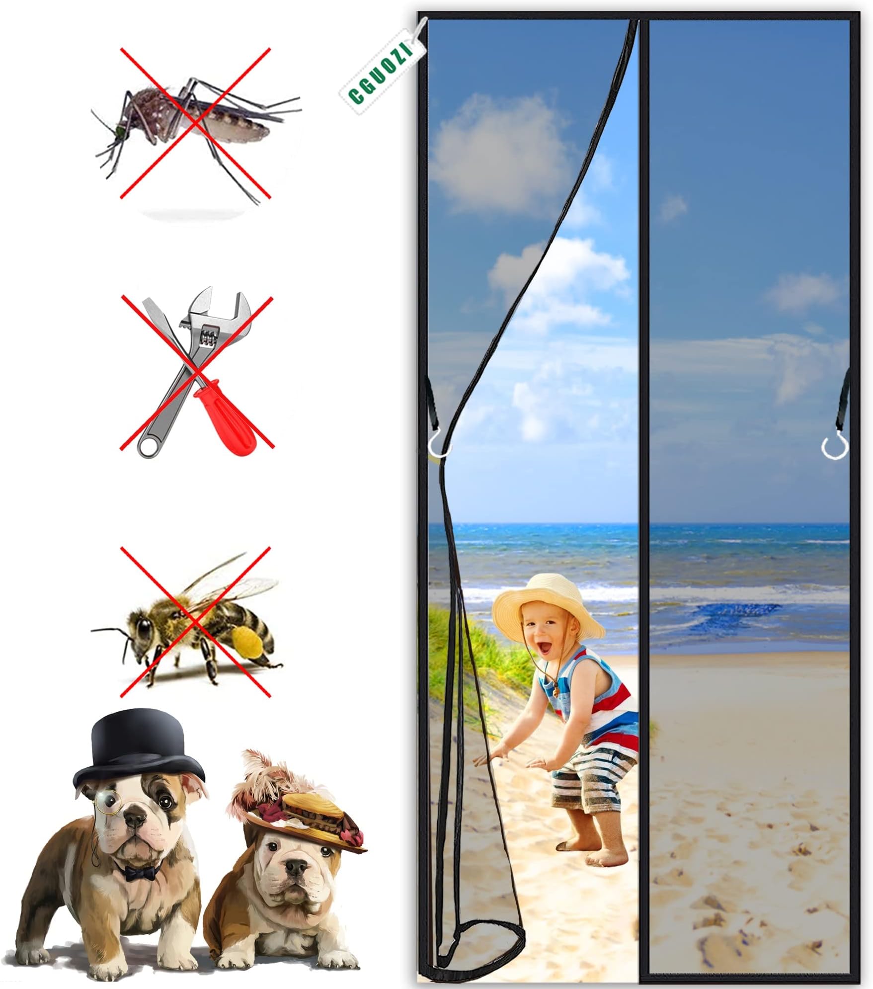 Magnetic Screen Door 170 x 235 cm Magnetic Screen No Drilling with Full Frame Hook Electromagnetic Mosquito Ne for Anti Mosquito or Anti Pest Magnetic Soft Door Black