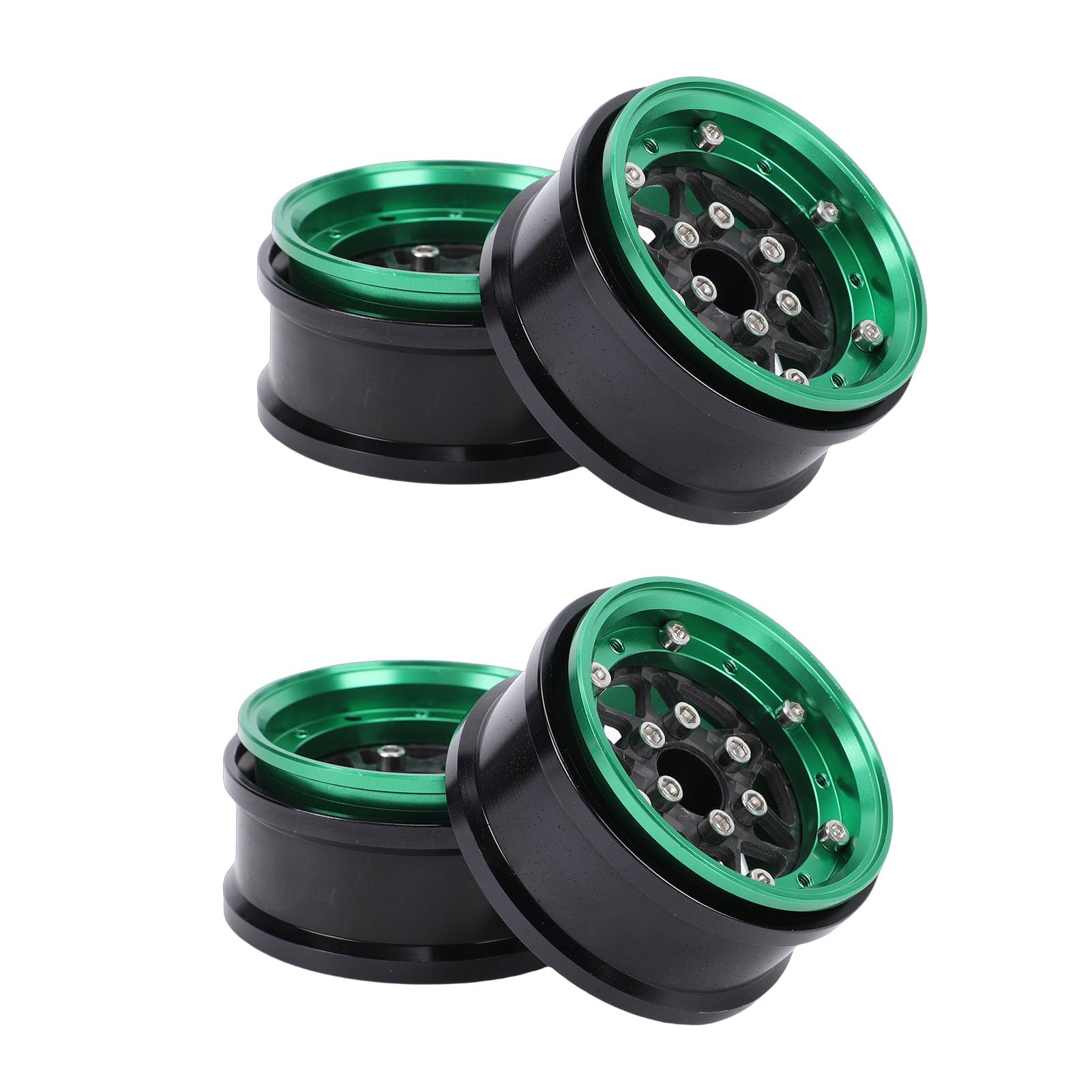 Cryfokt Set di Cerchi RC in Lega di Alluminio Ad Alta Resistenza da 1,9 Pollici Cerchio Leggero per Cingolato 1/10, 4 Pezzi per Axial SCX10, Wraith (GREEN)