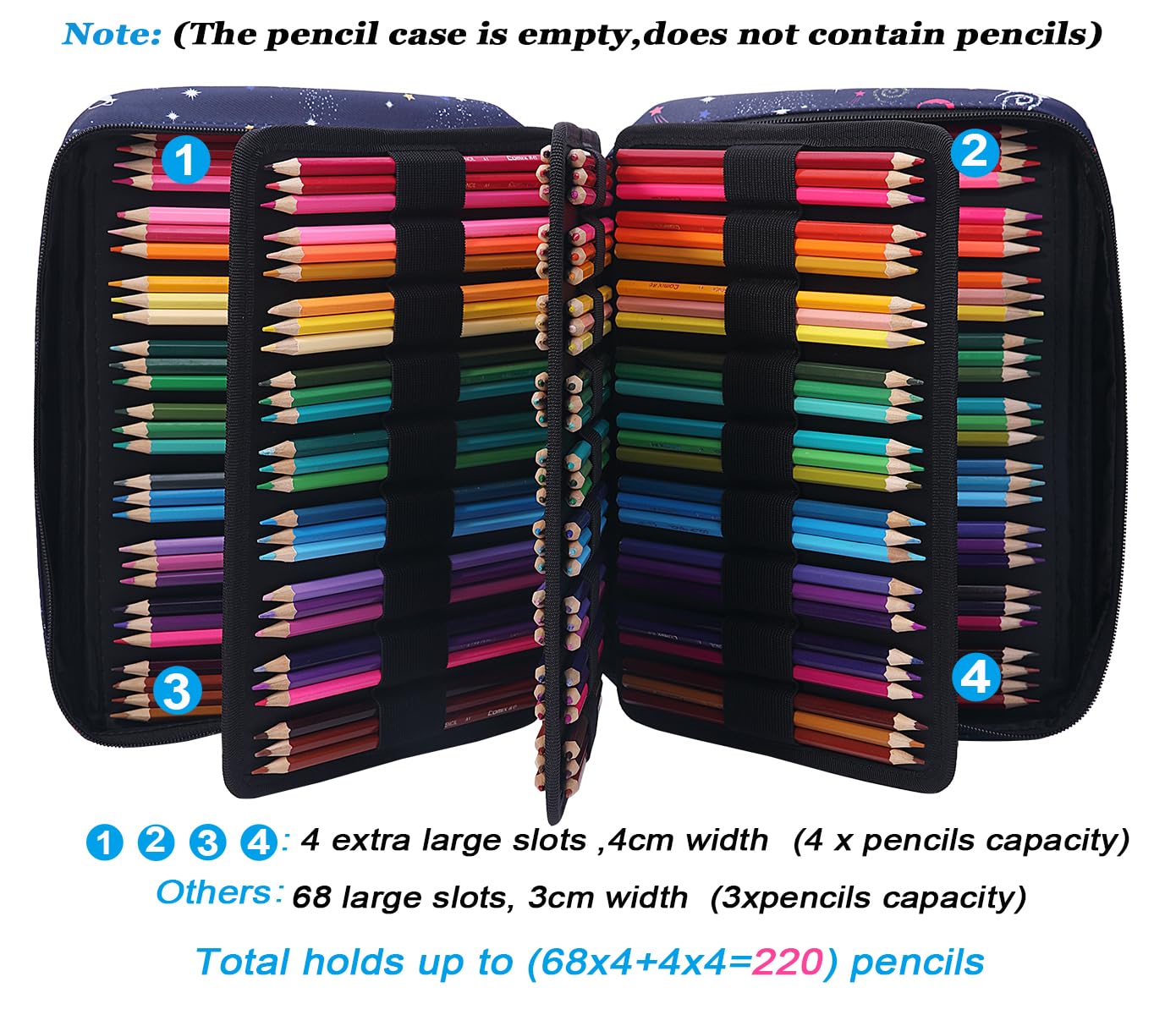 JAKAGO Drawing Pencil Case,Large Capacity Pencil Cases Hold 220 Colored Pencils,Portable Painting Waterproof Storage Stationery Bag,Great Gift for Student Artist (Night Sky) - Image 3