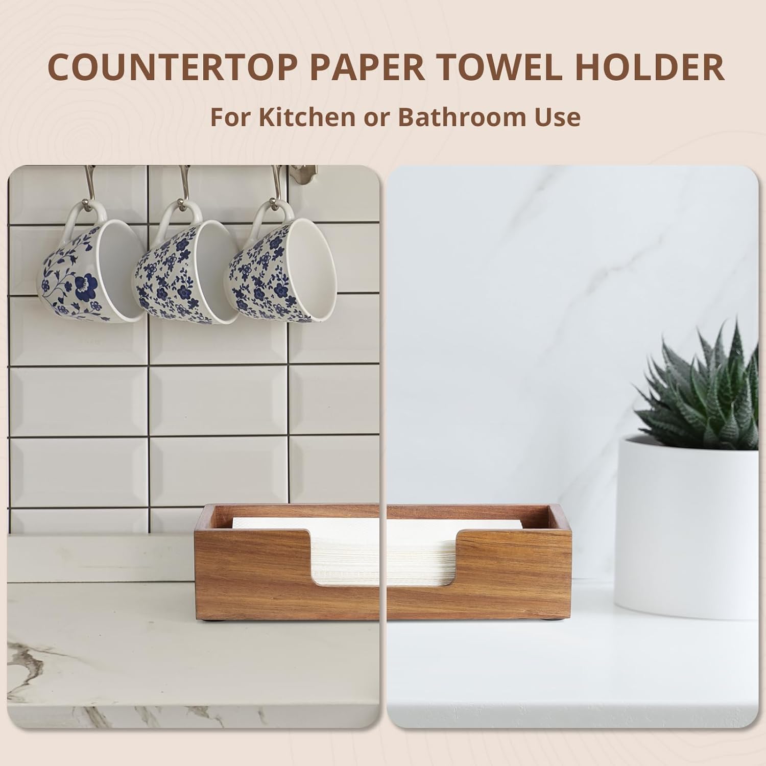 Paper Towel Dispenser Countertop, Acacia Wood Folded Paper Hand Towel Holder for Guest Bathroom, Commercial Tabletop Tissue Dispenser Tray for Multifold C-Fold, Z-Fold, Trifold - Image 3