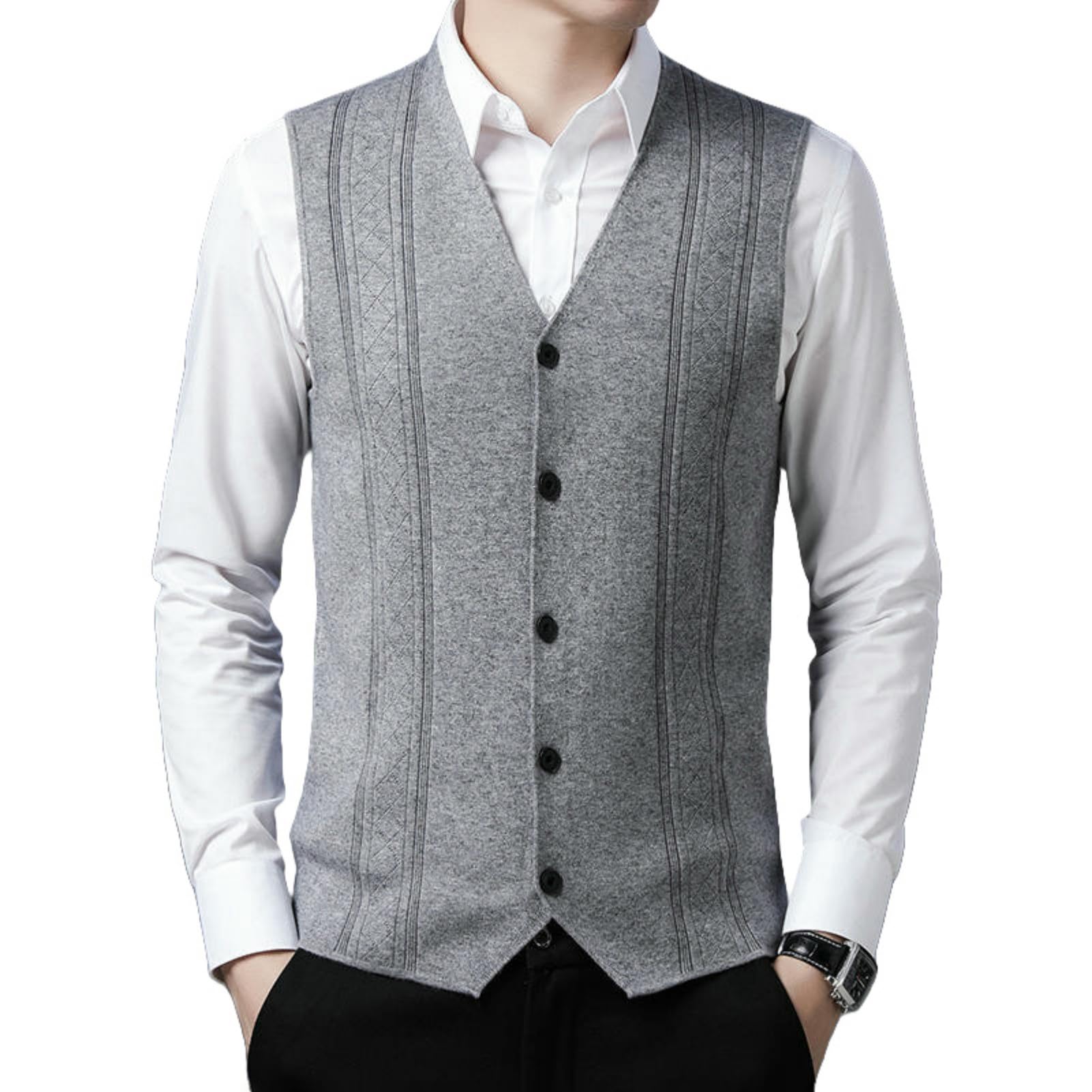 Chaleco de punto jacquard sin mangas para hombre de mediana edad para otoño e invierno