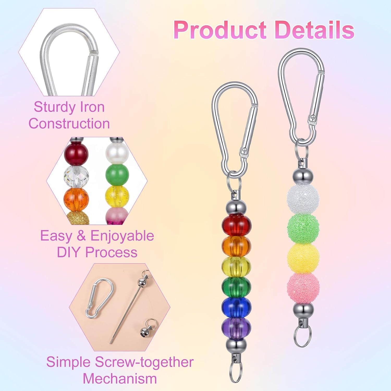 60 Pack Beadable Keychain Bars Bulk, DIY Blank Metal Keychain Making Kit with Silver Snap Hooks for Beads, Charms & Jewelry Making – Creative Craft Supplies for Gifts