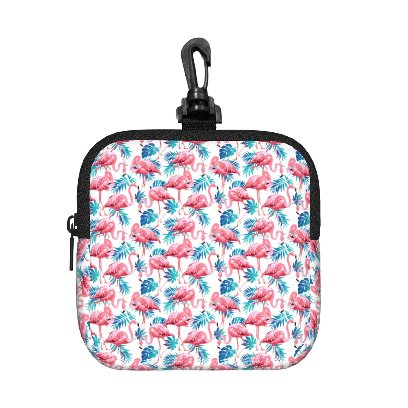 Ercgad Unisex Black Flamingo Bird Green Plant Leaf Print Square Storage Bag Travel Toiletry Cosmetic Organizer Pouch Lightweight Reusable
