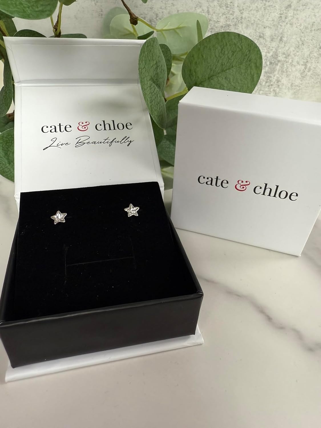 Cate & Chloe Lealani 18k White Gold-Plated Star Stud Earrings with Simulated Diamond Crystals, Elegant Jewelry for Women, Giftable Accessory for Her on Christmas, Holidays, Birthday and More