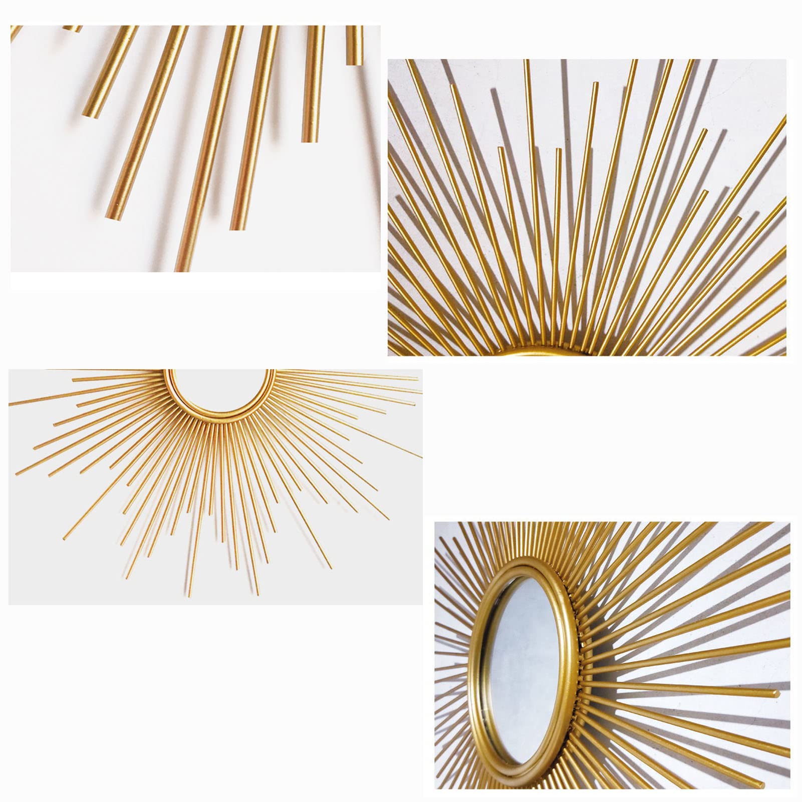 Sunburst Wandspiegel, Dekorativer Wandspiegel, Dekorativer Metallspiegel mit Gold-Finish, für Esszimmer, Wohnzimmer, Flur Veranda,60cm(24inch)