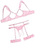 Sexy Lingerie for Women Underwire Floral Lace Bra and Panty Garter Lingerie Sets S-XXL