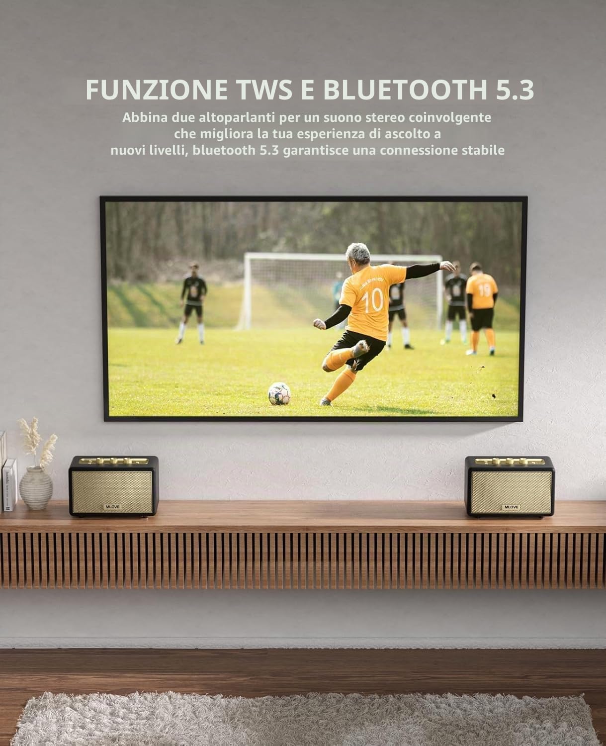 MLOVE Altoparlante Bluetooth portatile A200 con ingresso Aux, slot per schede micro SD, porta USB, subwoofer potente, accoppiamento TWS, batteria lunga e potenza di picco 80 W (nero)