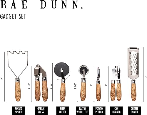 Miniatura 6 de Rae Dunn Everyday Collection - Juego de utensilios de cocina de madera y acero inoxidable, 7 piezas, herramientas de cocina con asas de madera